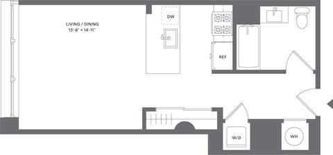 Floor plan for studio, 1 bath, 498 sqft